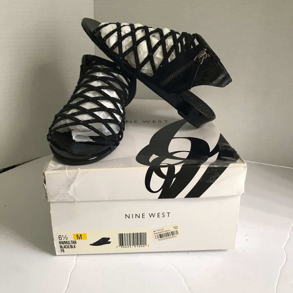 Nine West NEW Gladiator Wedge Sandals Crystals Vegan Cage Shoes Strappy Comfort